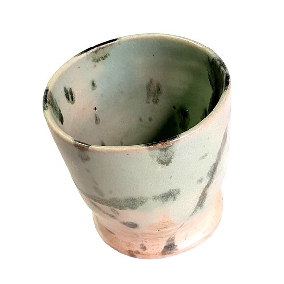 Handmade Ceramic Planter with Abstract Green & Beige Glaze - Picture 2 of 9